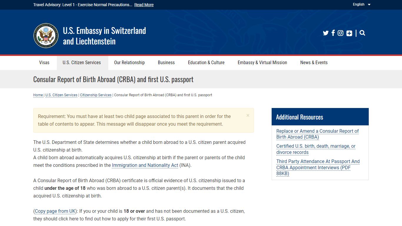 Consular Report of Birth Abroad (CRBA) and first U.S. passport